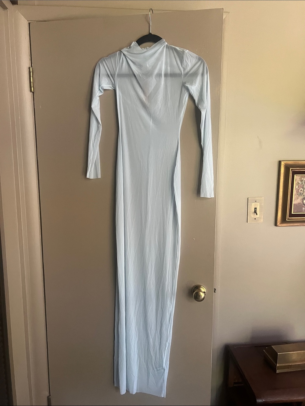 SKIMS MILKY SHEER Light Blue Long Sleeve Maxi Dress